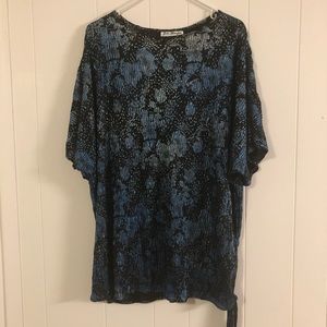 Jeri Marque Vintage Blue/Black Foil Crinkle Slinky Top Blouse 3X